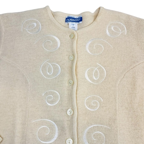 Vintage Pendleton Cardigan Womens Large Cream Wool Blend Embroidered - Picture 5 of 14
